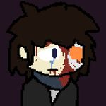  bandanna blood blue_eyes brown_hair clothed clothing crying hair human icon mammal matthewrpg not_furry orange_eyes pale pale_skin pixel_(artwork) purple_background reformed_(game) scarf simple_background tears the_buddy tuxedo 