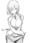 between_breasts breasts crossed_arms fate/grand_order fate_(series) fue_(rhomphair) glasses greyscale hair_over_one_eye jacket large_breasts looking_at_viewer mash_kyrielight monochrome necktie necktie_between_breasts short_hair simple_background sketch solo twitter_username 