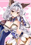  :o animal_ears black_gloves blush breasts cleavage erune gloves granblue_fantasy hairband heart heart_background heles large_breasts long_hair no_panties silver_hair solo tateha_(marvelous_grace) yellow_eyes 