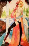  breasts clothing equestria_girls female human humanized legwear lingerie mammal my_little_pony solo stockings sunset_shimmer_(eg) watercolor_(artist) waterfall 
