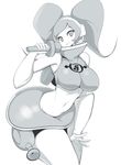  1girl clothing crop_top elbow_gloves female gloves headset high_collar jet_pack looking_at_viewer microphone midriff miniskirt monochrome navel open_mouth ray_gun sega skirt slugbox smile solo space_channel_5 space_gun thick_thighs twintails ulala 