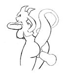  2015 anthro bent_over breasts butt crossed_arms disembodied_penis female greyscale johnithanial knot legendary_pok&eacute;mon looking_at_viewer looking_back male mewtwo monochrome nintendo nipples penetration penis pok&eacute;mon pussy raised_tail simple_background vaginal vaginal_penetration video_games white_background wide_hips 