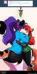  anthro big_breasts black_stripes blonde_hair blush breasts brown_fur canine chalo clothed clothing duo eyes_closed feline female fox fur hair huge_breasts kissing las_lindas long_hair mammal markings mistletoe multicolored_fur multicolored_hair orange_fur plant purple_hair red_hair smile stripes thick_thighs tiger tiggs two_tone_fur two_tone_hair vixy white_fur wide_hips 