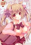  animal_ears bad_id bad_pixiv_id blush breasts breasts_outside brown_hair cat_ears cat_tail fang hashimo_yuki large_breasts long_hair nipples open_mouth original red_eyes solo tail twintails 