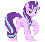  2015 bedroom_eyes butt culu-bluebeaver cutie_mark equine featureless_crotch female feral friendship_is_magic grin hair half-closed_eyes horn looking_at_viewer looking_back mammal multicolored_hair my_little_pony presenting seductive simple_background smile solo starlight_glimmer_(mlp) two_tone_hair unicorn white_background 