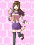  belt black_legwear breasts brown_hair choker corset error hair_ornament hairclip highres long_hair open_mouth pencil_skirt shoes skirt solo sophia_esteed staff star_ocean star_ocean_till_the_end_of_time thighhighs toragon zettai_ryouiki 