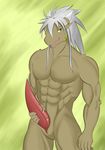  2015 abs dragon dragonking007 draice green_eyes green_tattoo hair hand_on_penis horn huge_penis long_hair male masturbation muscular muscular_male open_mouth penis silver_hair solo tattoo teeth 