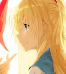  absurdres artist_name blonde_hair blue_eyes crying crying_with_eyes_open from_side hews_hack highres kirisaki_chitoge nisekoi ribbon solo_focus tears white_background 
