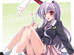  animal_ears bare_legs blazer bunny_ears crescent heart heart-shaped_pupils jacket long_hair long_sleeves open_mouth purple_hair red_eyes reisen_udongein_inaba shirt sitting skirt smile solo symbol-shaped_pupils touhou very_long_hair yamu_(reverse_noise) 