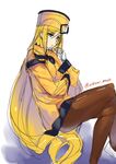  ashiomi_masato blonde_hair blue_eyes fingerless_gloves gloves guilty_gear guilty_gear_xrd hat long_hair millia_rage orange_hat pantyhose skirt solo very_long_hair 