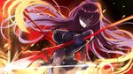  bad_id bad_pixiv_id bodysuit covered_navel dual_wielding fate/grand_order fate_(series) fire gae_bolg hamada_pochiwo holding long_hair polearm purple_bodysuit purple_hair red_eyes scathach_(fate)_(all) scathach_(fate/grand_order) solo spear weapon 