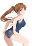  absurdres ass blush brown_eyes brown_hair chuunibyou_demo_koi_ga_shitai! hews_hack highres long_hair looking_back nibutani_shinka one-piece_swimsuit open_mouth school_swimsuit side_ponytail solo swimsuit 