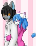  azzy black_hair blue_hair blush cat feline hair hug hugging_from_behind karichan622 lyra mammal romantic 