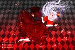  checkered checkered_background dress hat k_(anime) kushina_anna long_hair mini_hat otakucake red_dress red_eyes silver_hair solo 