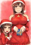  :d bell box breasts brown_eyes brown_hair gift gift_box hat incoming_gift large_breasts long_hair looking_at_viewer multiple_girls open_mouth original pepe_(jonasan) ribbed_sweater santa_hat short_hair siblings sisters sleeveless sleeveless_turtleneck smile sweater turtleneck 