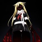  1girl bad_id bad_pixiv_id blonde_hair hair_flaps horror_(theme) kantai_collection long_hair sailor_collar school_uniform serafuku solo yonerinoko_(banberabu) yuudachi_(kancolle) yuudachi_kai_ni_(kancolle) 