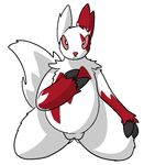  2015 aliasing female fur mammal nintendo nude overweight pink_sclera pok&eacute;mon pussy simple_background solo thick_thighs trout_(artist) video_games zangoose 