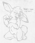  anthro balls barefoot buckteeth cub cum cum_on_face cum_string cum_taste dialogue disgusted english_text greyscale jake_cottontail kneeling lagomorph male mammal mizzyam monochrome nude one_eye_closed pencil_(artwork) penis penis_tip rabbit sheath solo teeth text tongue tongue_out traditional_media_(artwork) young 