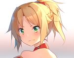  blonde_hair craytm fate/apocrypha fate/grand_order fate_(series) gradient gradient_background green_eyes mordred_(fate) mordred_(fate)_(all) ponytail short_hair solo 