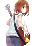  brown_hair chiigo guitar hirasawa_yui instrument k-on! listen!! looking_back outstretched_hand solo 