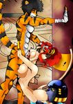  alma_(character) anthro big_breasts black_hair breast_squish breasts butt cunnilingus erection feline fellatio female female/female group group_sex hair male male/female mammal muscular muscular_male nevlinad nipples nude oral penis pussy quest_for_fun red_hair sex threesome tiger vaginal vixine_comics 