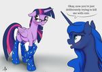  2015 clothing english_text equine eyewear female feral freckles friendship_is_magic glasses horn legwear mammal my_little_pony princess_luna_(mlp) silfoe smile socks text twilight_sparkle_(mlp) winged_unicorn wings 