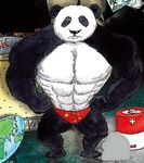 &gt;:( 2015 abs bare_chest battery bear black_fur cartoon china chinese_flag clothing economist flexing fur huge_muscles looking_at_viewer male mammal muscular panda pecs photo presenting solo thong top_heavy white_fur 