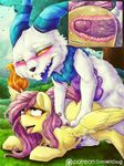  2015 digital_media_(artwork) dimwitdog duo equine feathered_wings feathers female feral fluttershy_(mlp) friendship_is_magic hair horn long_hair male male/female mammal my_little_pony outside pegasus penis pink_hair sex tongue tree wings 