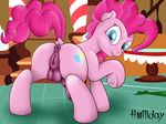  2015 animal_genitalia anus balls blue_eyes butt cutie_mark dock earth_pony equine equine_pussy feral friendship_is_magic hair herm holliday_(artist) hooves horse horsecock inside intersex long_hair looking_at_viewer mammal my_little_pony penis pink_hair pinkie_pie_(mlp) pony pussy raised_leg smile solo teats underhoof 
