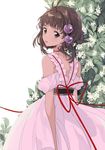  antenna_hair arms_at_sides back bangs blunt_bangs brown_eyes brown_hair choker detached_sleeves dress flower fly_(marguerite) frills from_behind hair_ornament looking_back pink_dress reala red_choker red_ribbon ribbon short_hair solo tales_of_(series) tales_of_destiny_2 very_short_hair 