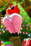  anthro big_breasts big_butt bovine breasts butt cattle christmas christmas_present clothed clothing female hat holidays horn huge_butt lupycat mammal miltank nintendo pok&eacute;mon santa_hat simple_background smile solo tree video_games 