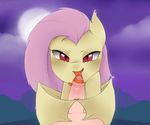  2015 bat_pony bat_wings duo equine erection fangs female feral flutterbat_(mlp) fluttershy_(mlp) friendship_is_magic full_moon hair long_tongue looking_at_viewer male male/female mammal membranous_wings moon my_little_pony nude oouichi oral outside penis red_eyes sex solo_focus tongue tongue_out tonguejob wings 