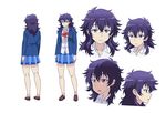  black_hair breasts character_sheet ear_piercing earrings expressions full_body hair_between_eyes half-closed_eyes jewelry loafers long_hair messy_hair multiple_views official_art okako_(galko) oshiete!_galko-chan piercing plaid plaid_skirt pleated_skirt shoes simple_background skirt slouching small_breasts suzuki_ken'ya white_background 