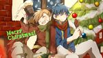  :d alcohol beer bird_wings blue_eyes blue_hair blush christmas_tree closed_eyes eating fire_emblem fire_emblem:_souen_no_kiseki food green_scarf headband ike janaff long_sleeves meat merry_christmas multiple_boys open_mouth red_scarf scarf smile souen_senri wings 