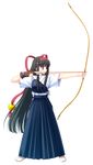  absurdres archery black_hair blue_hakama bow bow_(weapon) brown_eyes full_body gloves hakama highres japanese_clothes kyuudou long_hair mikanagi_ibuki muneate partly_fingerless_gloves prism_magical single_glove solo tabi tanihara_natsuki transparent_background very_long_hair weapon yugake yumi_(bow) 