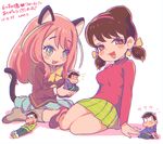  2girls 3boys ? ?? animal_ears bad_id bad_twitter_id black_hair blush brothers brown_hair cat_ears cat_tail chibi chromatic_aberration hairband hashimoto_nyaa heart heart-shaped_pupils hood hoodie idol long_hair looking_at_another low_twintails matsuno_choromatsu matsuno_ichimatsu matsuno_karamatsu messy_hair mini_person miniboy multicolored_hair multiple_boys multiple_girls osomatsu-kun osomatsu-san osomatsu_(series) pink_hair school_uniform shinonoko_(tubamecider) short_twintails siblings sitting skirt smile streaked_hair symbol-shaped_pupils tail turtleneck twintails wariza yowai_totoko 
