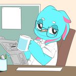 anthro at_work bandage berseepon09 clothing cup dress_shirt eyewear fizz flat_colors glasses league_of_legends looking_at_viewer male marine newspaper office reclining shirt side_view solo teemo video_games yordle 