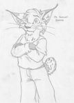  clothing crossed_arms cute_fangs feline front_view greyscale looking_at_viewer lynx male mammal mizzyam monochrome pants pencil_(artwork) samuel_samms shirt solo standing traditional_media_(artwork) whiskers 