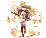  belt blonde_hair boots cross-laced_footwear crossover fire full_body granblue_fantasy lace-up_boots long_hair midriff milla_maxwell minaba_hideo navel official_art red_eyes skirt smile solo sword tales_of_(series) tales_of_xillia thigh_boots thigh_gap thighhighs transparent_background weapon 