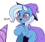  2015 blush cape clothing cutie_mark equine female feral friendship_is_magic hair hat horn mammal marenlicious my_little_pony open_mouth simple_background solo suggestive text tongue trixie_(mlp) unicorn white_background wizard_hat 