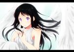  angel angel_wings black_hair chitanda_eru dress hyouka letterboxed long_hair official_style purple_eyes rito453 smile solo white_dress wings 