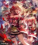  :d ahoge bare_shoulders basket bauble blue_eyes bracelet choker christmas_ornaments christmas_tree cygames flower fur gloves hair_ornament highres jewelry lee_hyeseung long_hair looking_to_the_side miniskirt multiple_girls official_art open_mouth plumeria_(shingeki_no_bahamut) red_eyes red_hair shingeki_no_bahamut skirt smile snow snowing standing thigh_strap twintails wide_sleeves 