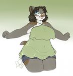 anthro breasts chipmunk clothed clothing female invalid_tag kittydee looking_at_viewer mammal navel one_eye_closed open_mouth rodent simple_background slightly_chubby smile solo standing teeth tongue 
