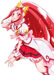  absurdres bad_id bad_pixiv_id blush boots bow brooch coat cure_ace dokidoki!_precure earrings hair_bow highres jewelry knee_boots lipstick long_hair madoka_aguri magical_girl makeup precure red_eyes red_hair red_lipstick red_skirt sharumon sidelocks skirt smile solo white_background white_footwear wrist_cuffs 