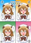  blonde_hair blush bow brown_bow chestnut_mouth commentary_request confession dress drill_hair fairy fairy_wings hat highres looking_at_viewer luna_child mikazuki_neko multiple_views open_mouth red_eyes surprised sweatdrop touhou translated white_dress wings 
