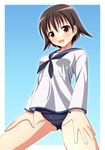  brown_hair ki_(kk-sk-ray) md5_mismatch miyafuji_yoshika old_school_swimsuit one-piece_swimsuit school_swimsuit school_uniform serafuku short_hair solo strike_witches swimsuit swimsuit_under_clothes world_witches_series 