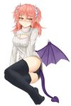  aran_sweater bat_wings black_legwear black_panties blush breasts cleavage cleavage_cutout closed_mouth commentary_request demon_girl highres horns lace lace-trimmed_panties large_breasts long_hair looking_at_viewer meme_attire monster_girl monster_girl_encyclopedia no_pants open-chest_sweater original panties pink_eyes pink_hair pointy_ears ribbed_sweater smile solo sora_(sunday_sky) succubus succubus_(monster_girl_encyclopedia) sweater tail thighhighs turtleneck underwear wings 