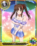  artist_request breasts brown_hair card_(medium) character_name chess_piece hair_ribbon high_school_dxd large_breasts long_hair murayama_(high_school_dxd) official_art parasol pawn ribbon solo swimsuit trading_card twintails umbrella yellow_eyes 