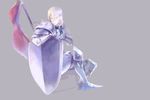  armor armored_boots bird blonde_hair boots fire_emblem fire_emblem_if full_body gauntlets gloves green_eyes grey_background ignis_(fire_emblem_if) kuzumosu lance long_hair male_focus polearm shield simple_background sitting solo weapon 