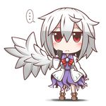 1girl cellphone chibi feiton highres holding kishin_sagume looking_at_viewer phone red_eyes short_hair simple_background single_wing smartphone solo touhou white_background white_hair wings 